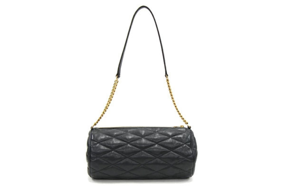 Saint Laurent leather round handbag PARIS Sados Bag Tube black chain Black